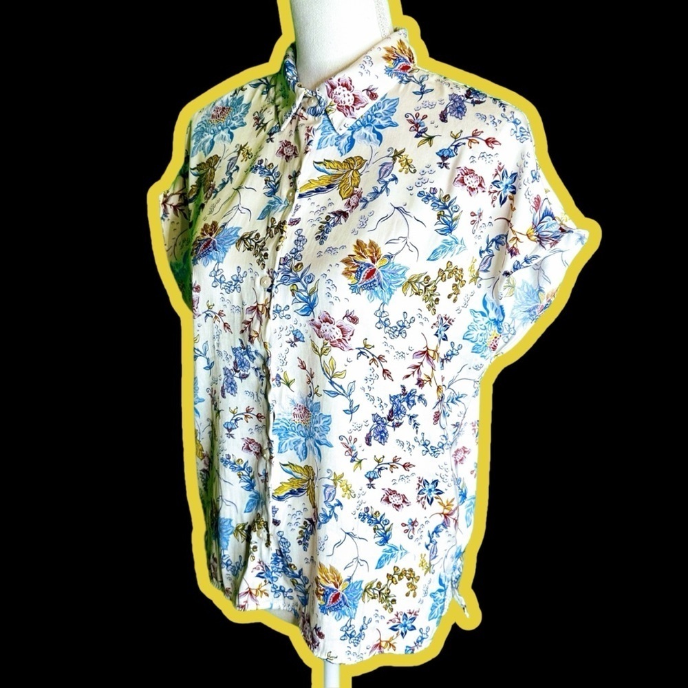 Joie White Silk-Feel Jewel-Tone Fall Floral Botanical Button Up Blouse Size S - Picture 10 of 11